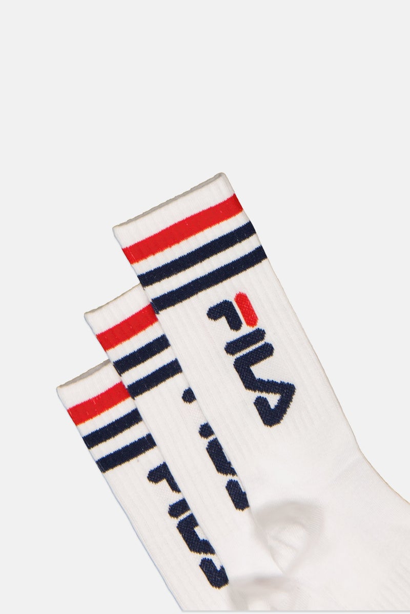 FILA Kids Boy 3 Pairs Brand Logo Crew Socks, White - Image 2